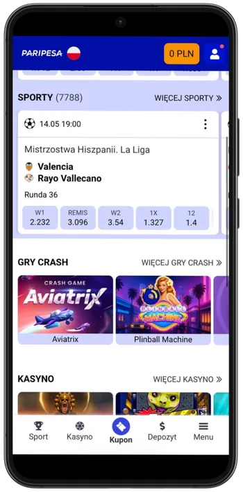 Paripesa Casino Rozpocznij grę lub obstawianie