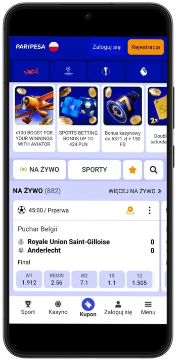 Paripesa Wejście na stronę mobilną